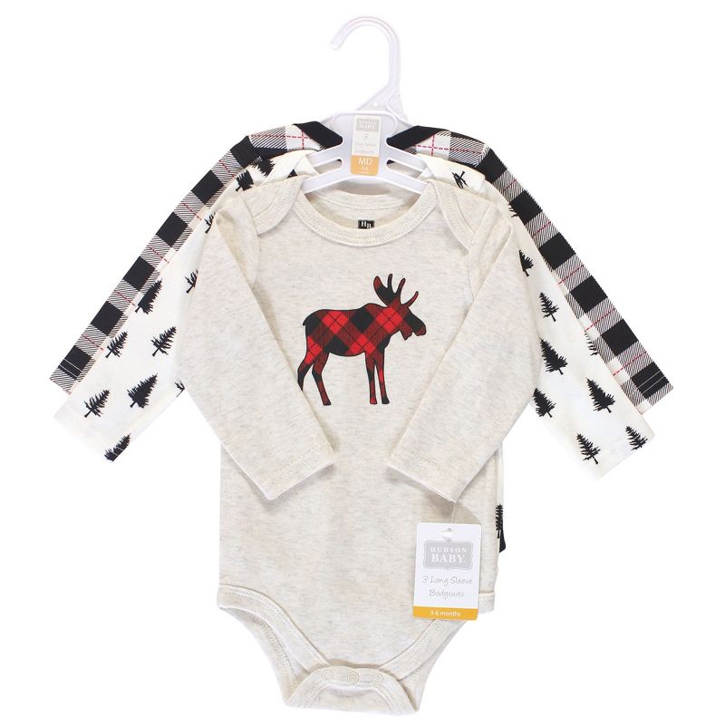 Hudson Baby Infant Boy Cotton Long-Sleeve Bodysuits 3pk, Moose, 3 of 4