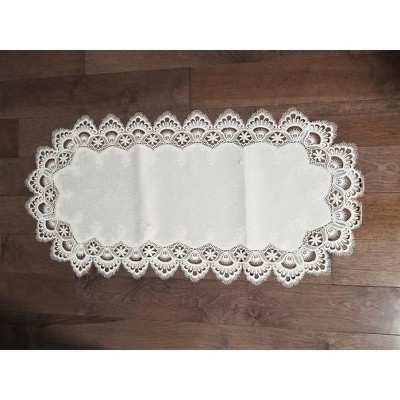 Jiallo White Floral Lace Embroidered Cutwork Rectangular Table Runner, 16 by 36 inch Table Linen Decor, Water Resistance, Machine Wash safe