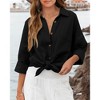 Clearlove Shirt Women Ladies Summer Stand Collar Loose Button Up Women Solid Color Shirts Casual Pocket Shirts Tops Button Down Shirt - 3 of 4
