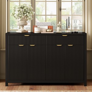 VYNXARIA Modern Wave-Pattern Sideboard Cabinet with 2 Drawers and 4 Doors, 3-Level Adjustable Shelves, Aluminum Arc Handles£¬Black - 1 of 4