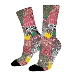 Cute Doodle Owl Women Printed Crew Socks Funny Funky Socks Soft Polyester Novelty Gifts for Artists Men - 1 of 1