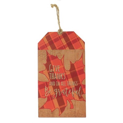 Thanksgiving 11.5" Give Thanks Hanging Tag Plaques Fall Autumn Leaf  -  Wall Sign Panels