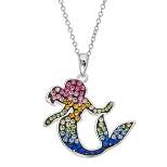 Disney The Little Mermaid Ariel Rainbow Crystal Silver Plated Pendant Necklace, 18"