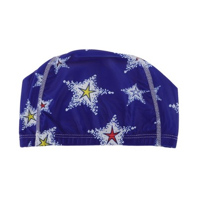 Unique Bargains Polyester Large Stars Pattern Swim Cap 5.91"x9.25" Blue White 1 Pc