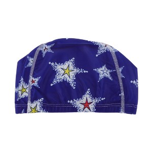 Unique Bargains Polyester Large Stars Pattern Swim Cap 5.91"x9.25" Blue White 1 Pc - 1 of 4