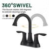 Cobbe Bathroom Faucet Matte Black with Pop-up Drain & Supply Hoses 2-Handle 360 Degree High Arc Swivel Spout Centerset 4 Inch Vanity Sink Faucet - 4 of 4