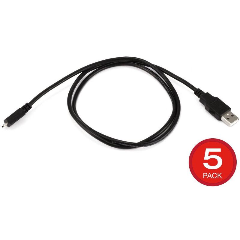 Monoprice USB Type-A to Micro Type-B 2.0 Cable - Black - 3 Feet (5-Pack) 5-Pin 28/28AWG, For Smartphones and Tablets, 1 of 5