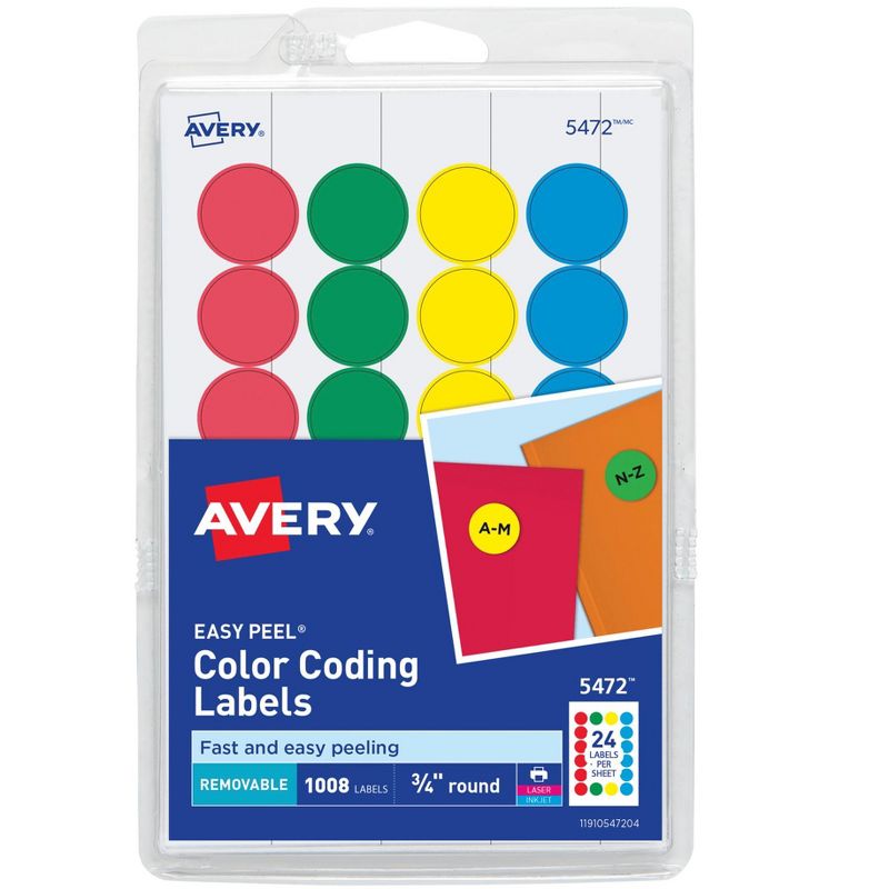 Avery Printable Color Coding Labels, 3/4 Inch Diameter, Assorted, Pack of 1008, 1 of 2