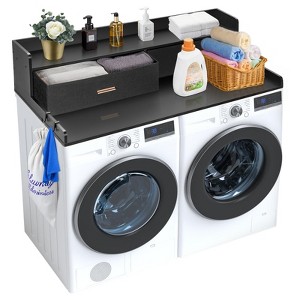 VEVOR 2 Drawers Washer Dryer Countertop with 2-Tier Shelf, 54" x 27" Wooden Washer and Dryer Countertop with Non-Slip Pads, Water-Resistant, Black - 1 of 4