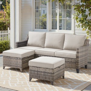 Belord 3-Piece Outdoor Sofa Set, Wicker Patio Furniture with Cushions and Multifunctional Ottoman, All-Weather Conversation Set for Balcony Porch - 1 of 4
