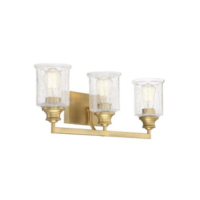 Hampton Warm Brass 3-Light Vanity with Crackle Glass Shades