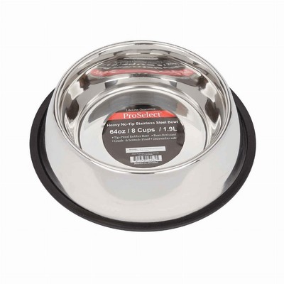 Pro Select Stainless Steel X-Super Heavyweight Non-Tip Pet Bowl, 8-Inch, 2-Quart
