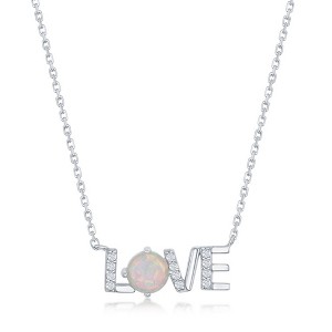 Opalata Sterling Silver CZ and White Opal 'Love' Necklace - Silver - 16+2 Inch - 1 of 2