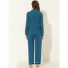 cheibear Women's Long Sleeves Button Down Top with Pants Lounge Pajamas Set - 3 of 4