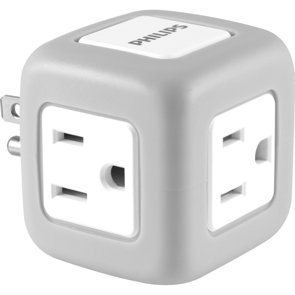 Philips 3-Outlet Grounded Cube Tap with Surge Protection - Gray: Outlet Extender Adapter