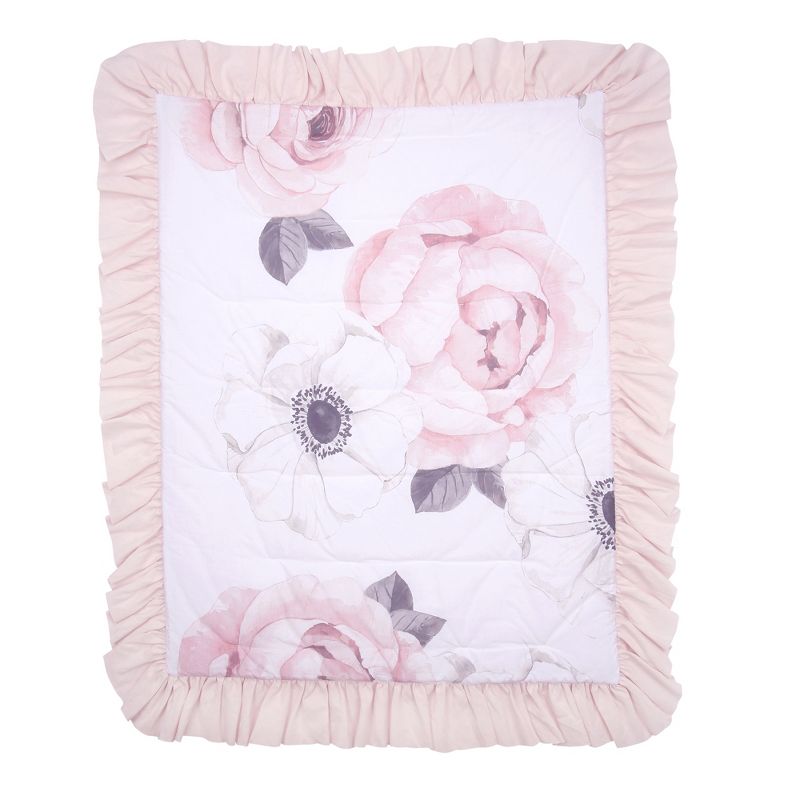 Lambs & Ivy Floral Garden Watercolor/Pink Linen 5-Piece Baby Crib Bedding Set, 3 of 11