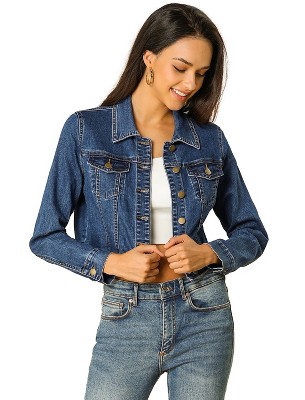 Allegra K Women's Classic Long Sleeve Button Down Trucker Jean Denim ...