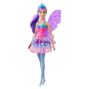 Barbie Dreamtopia Fairy Fashion Doll & Accessories, Purple Hair with Removable Skirt, Headband & Wings - 1 of 3