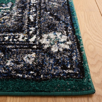 Vintage Green and Black Hand-knotted Synthetic Area Rug