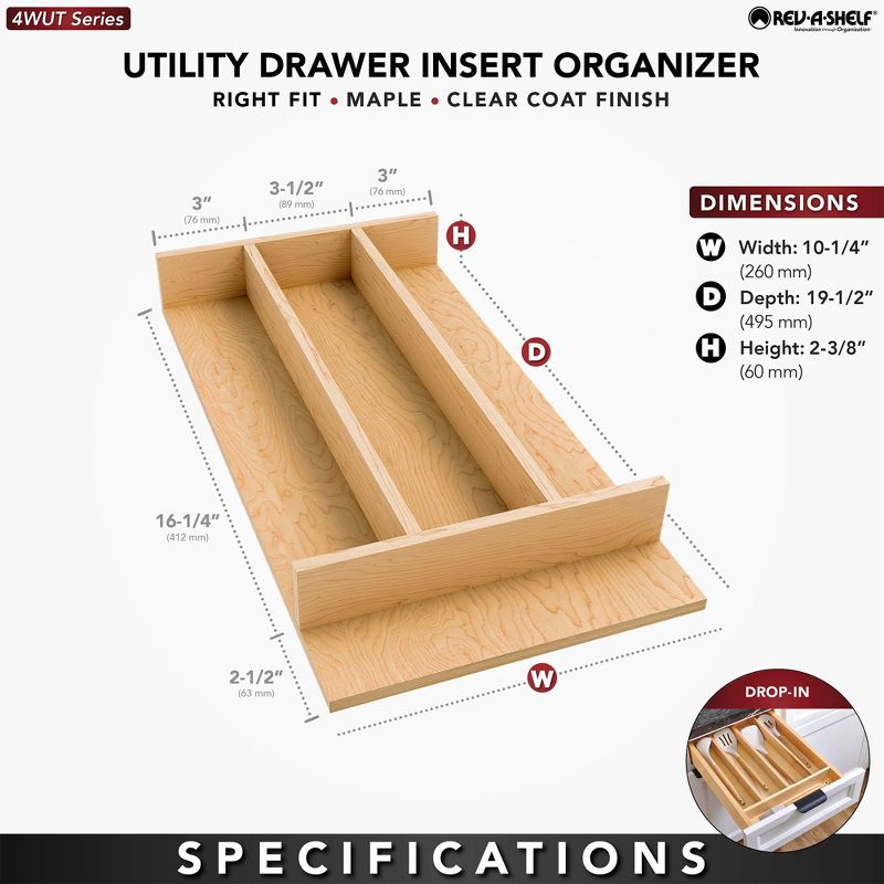 Rev-A-Shelf Natural Maple Right Size Utensil Insert Home Storage Kitchen Organizer 4 Compartment Drawer Accessory, 10-1/4" x 19-1/2", 4WUT-15SH-1, 2 of 7