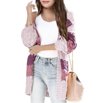Girls Sweater Cardigan Open Front Longline Sweater Cable Knit Sweater Long Sleeve Color Block Sweater