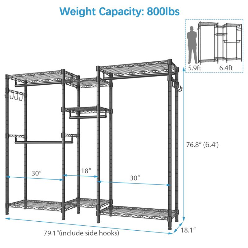 JustRoomy Heavy Duty Clothes Rack Freestanding Wire Garment Rack Closet Wardrobe, Max Load 800 Lbs, 4 of 11
