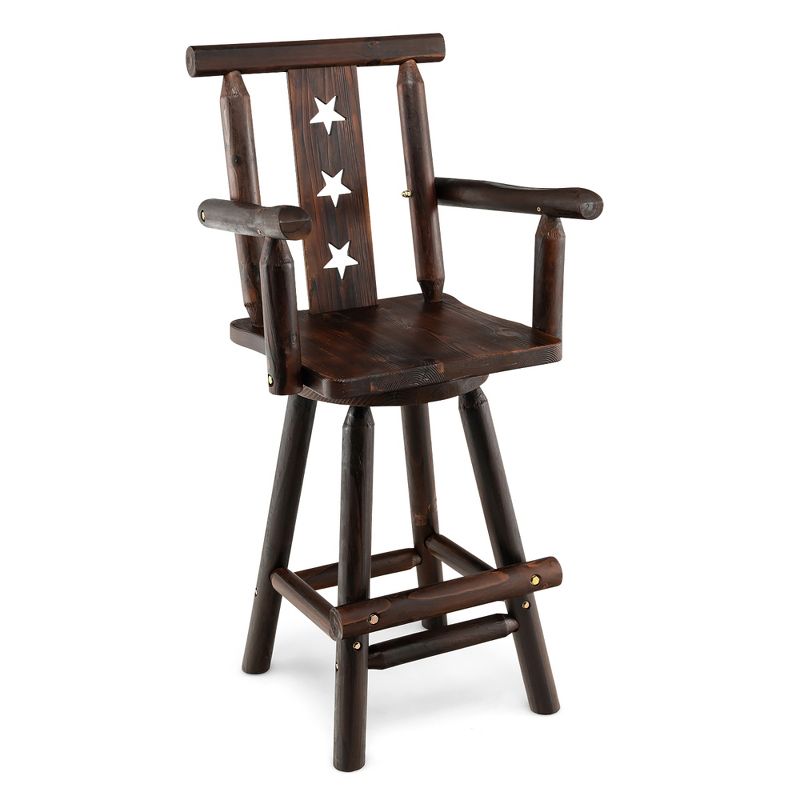 Costway Wooden Bar Stool Swivel Bar Height Kitchen Patio Chair with Back & Armrest Brown, 1 of 11