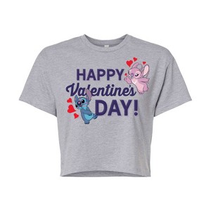 Women's - Lilo and Stitch - Happy Valentine's Day Cropped Graphic T-Shirt - 1 of 4