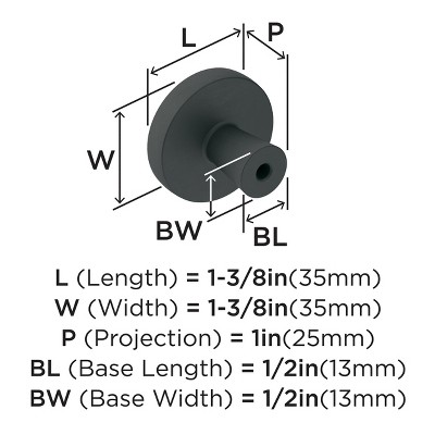 Matte Black Round Steel Cabinet Knob with Mounting Hardware