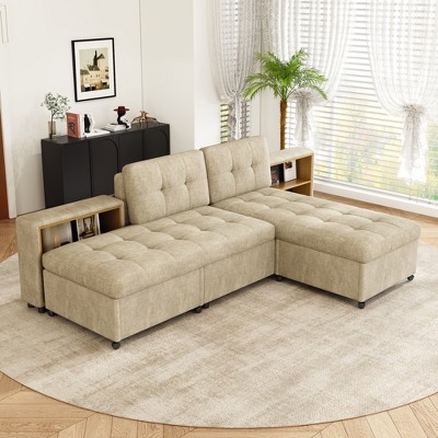 121.2" Modular Sofa Bed with 2 Storage Racks - Convertible L-Shape & Chenille Upholstery for Living Room