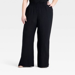 Women's High-Rise Linen Wide Leg Pull-On Pants - A New Day™ Black