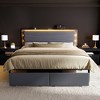 WOWLIVE Upholstered Bed Frame with Adjustable Headboard and 2 Storage Drawers, Velvet Platform Bed Frame with Charging Station and LED, Beige & Grey - 2 of 4