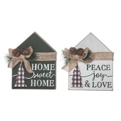 Transpac MDF Holiday Home Shaped Decor Set of 2 Christmas Home Decorations