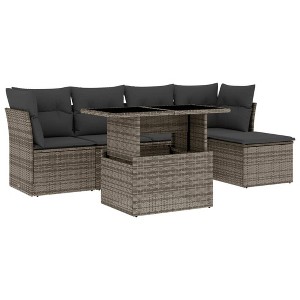vidaXL 6 Piece Patio Sofa Set with Cushions Gray Poly Rattan - Gray without storage - 1 of 4