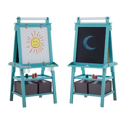 Turquoise Pine Freestanding Magnetic Art Easel with Storage Bins