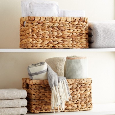 Small Rectangular Hand-Woven Wicker Storage Baskets, Set of 2