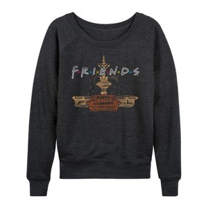 Women's - Friends - Couch Fountain Set With Logo Lightweight French Terry Wide Neck Long Sleeve Shirt - 1 of 4