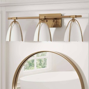 3-Light Aubrey Farmhouse Wall Light Fixture Gold Brass/White - Nathan James: Elegant Bathroom Lighting, No Bulbs Included - 1 of 4