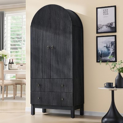 SinCiDo Arched Cabinet, 71 "High Pantry Cabinet, with Adjustable Shelves and 2 Large Drawers, Cabinet, for Living Room, Bathroom, Kitchen