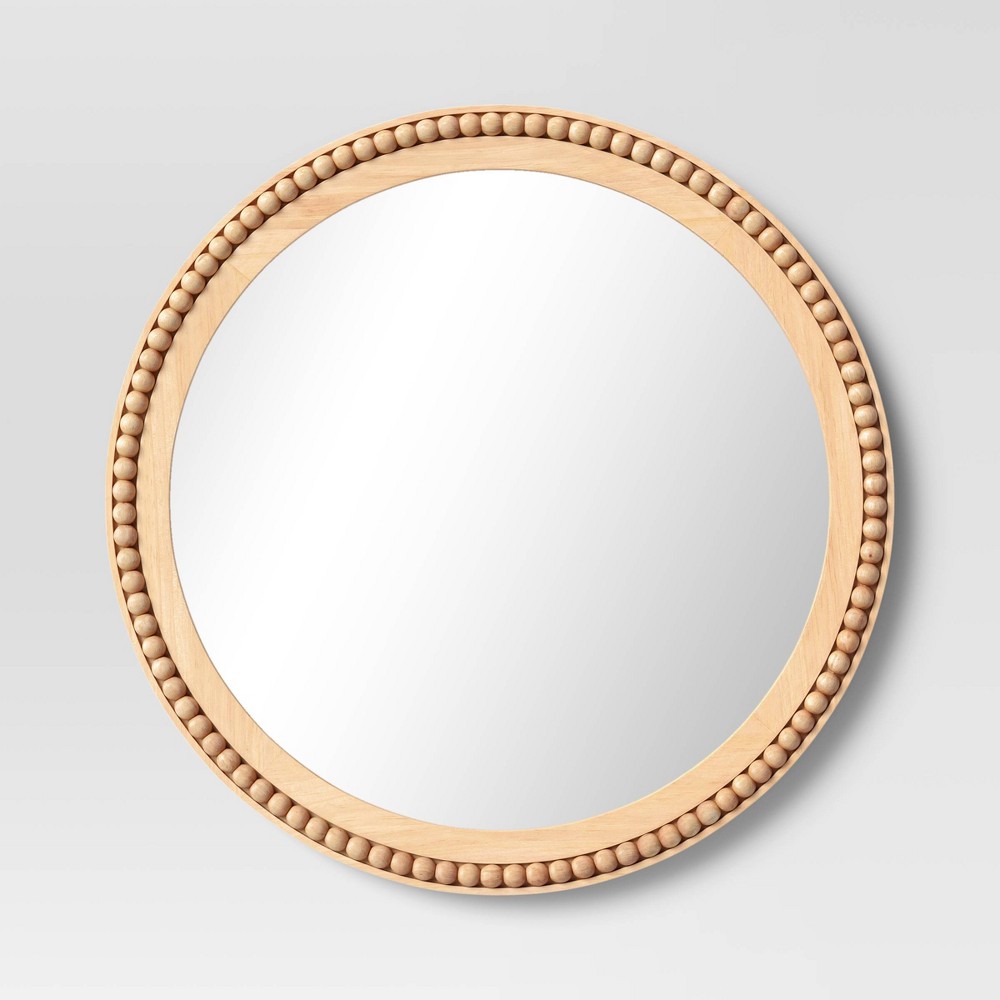 Photos - Wall Mirror 28" Dia Round Wooden Beaded  Natural - Threshold™