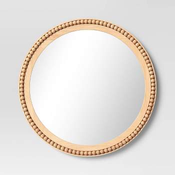 28" Dia Round Wooden Beaded Wall Mirror Natural - Threshold™
