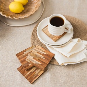 Mela Artisans Wooden Marquewood Two Tone Coaster Set of 4 - 1 of 4