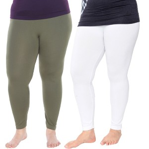 Women's Pack of 2 Solid Leggings - One Size Fits Most - White Mark - 1 of 1