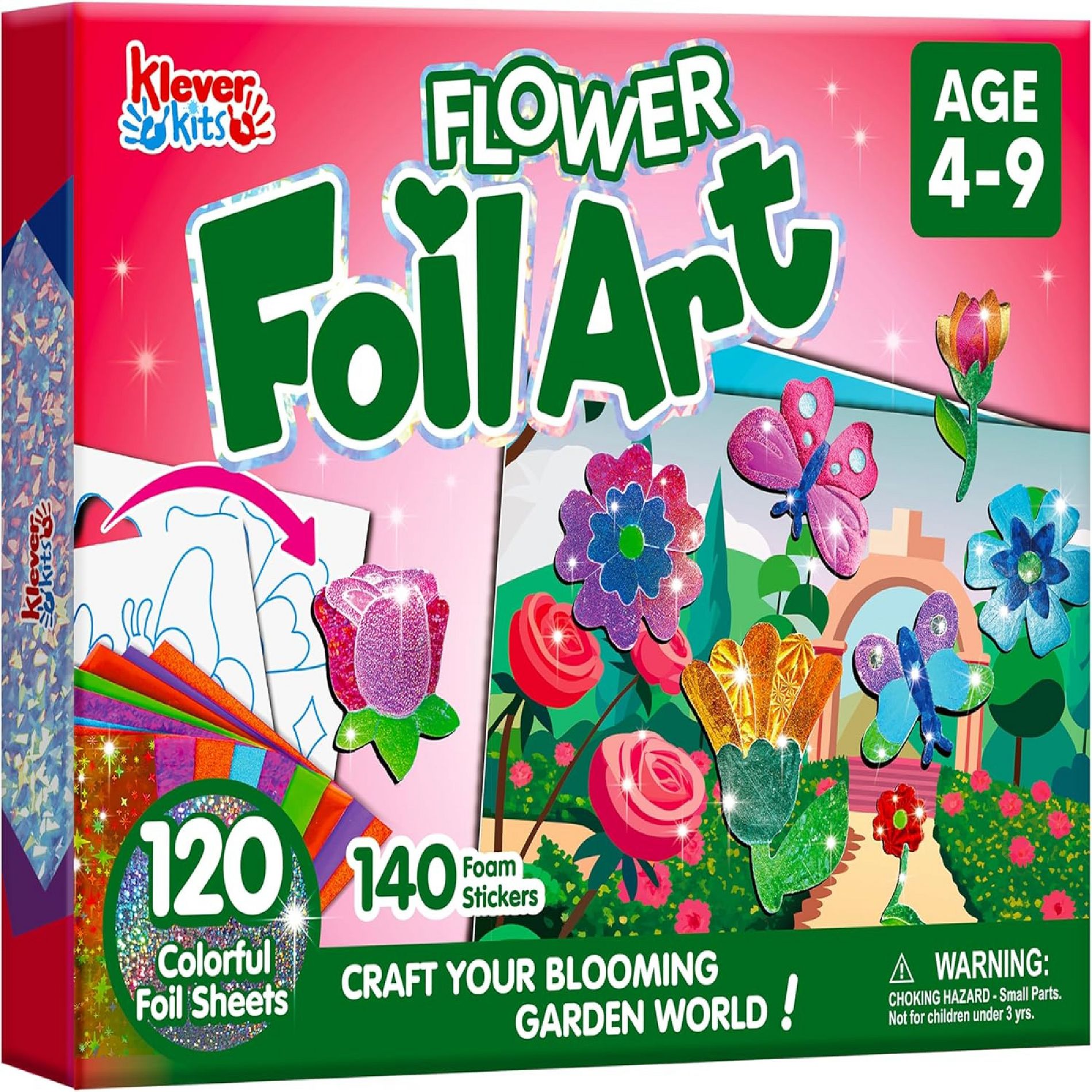 Klever Kits Foil Art Kit for Kids - Flowers & Butterflies Foil Foam Stickers, Arts and Crafts Supplies, Christmas Birthday Gift for Boys Girls Age 4+