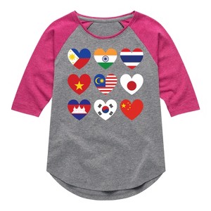 Girls' - Instant Message - AAPI Heart Flags Shirt Tail Raglan Graphic T-shirt - 1 of 4