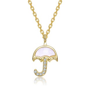 Guili 14K Gold Plated With Mother Of Pearl & Clear Cubic Zirconia Umbrella Design Pendant Necklace For Kids - 1 of 2