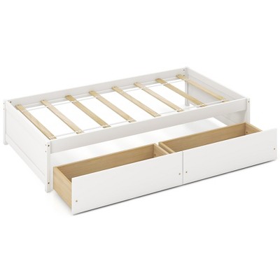 Tangkula Twin Size Captain Bed w/ 2 Drawers Slats Support Twin Daybed Heavy Duty Wood White