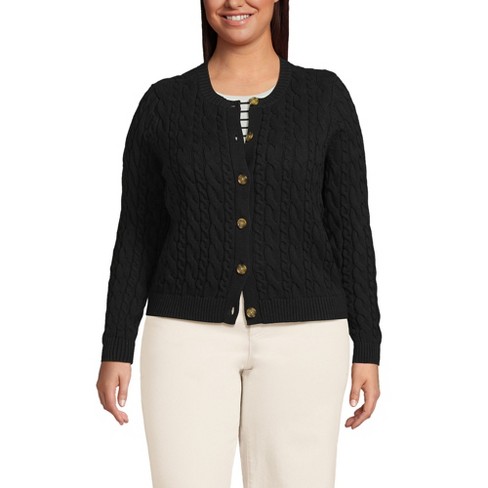 Lands End Women s Plus Size Drifter Cable Cardigan Sweater 1x Black Target