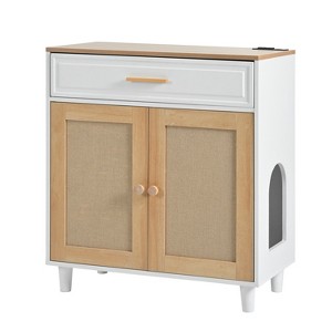 Vynxaria 3-in-1 Cat Furniture: Litter Box Enclosure, Cat Scratcher, Modern Side Table with Storage & Charging Socket - 1 of 4