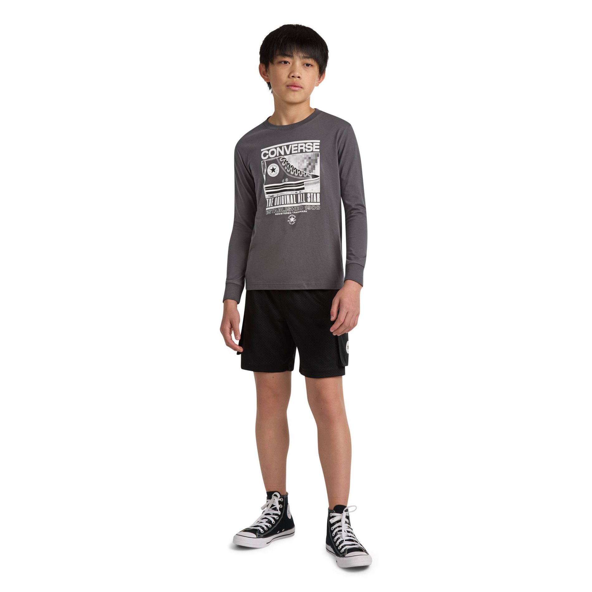 Converse® Boys' Long Sleeve 'The Original All Star' Graphic T-Shirt - Charcoal Gray S